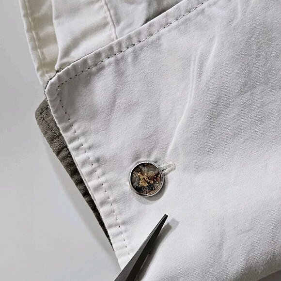 Red Label Hilfiger Denim Shirt Men L Cream Khaki LS Y2K Pearl Button Up Boho VTG - Picture 11 of 16